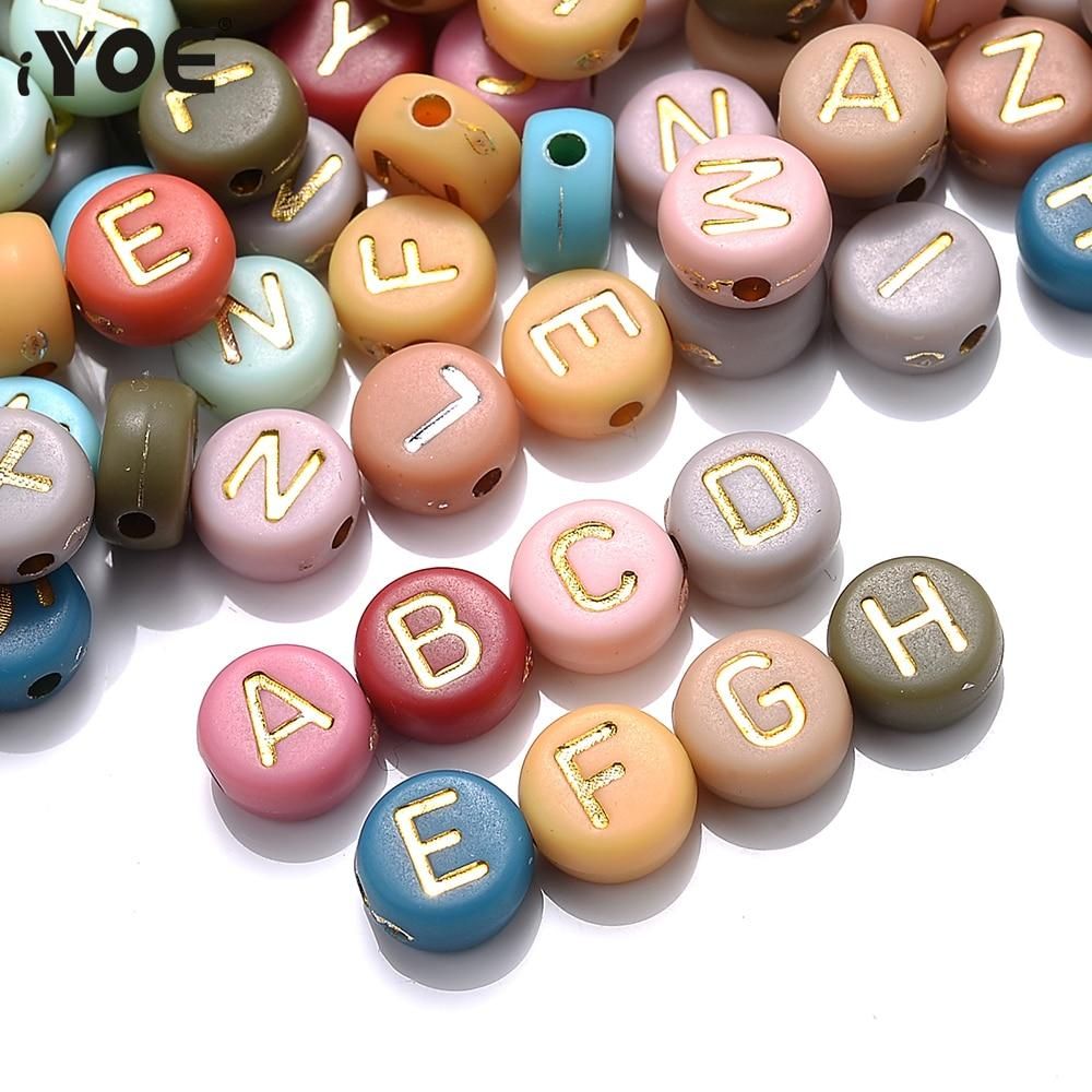 iYOE 100pcs Vintage Letter Acrylic Beads Round Square Loose Spacer Beads For Making Bracelet DIY Craft Jewelry Accessories
