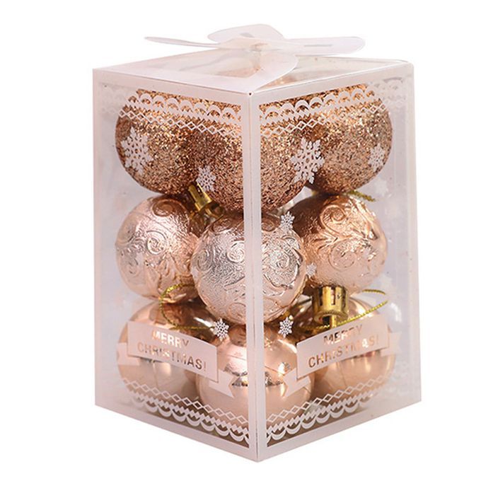 12Pcs/1 Box Plastic Xmas Ball Vibrant Color-Champaign Golden