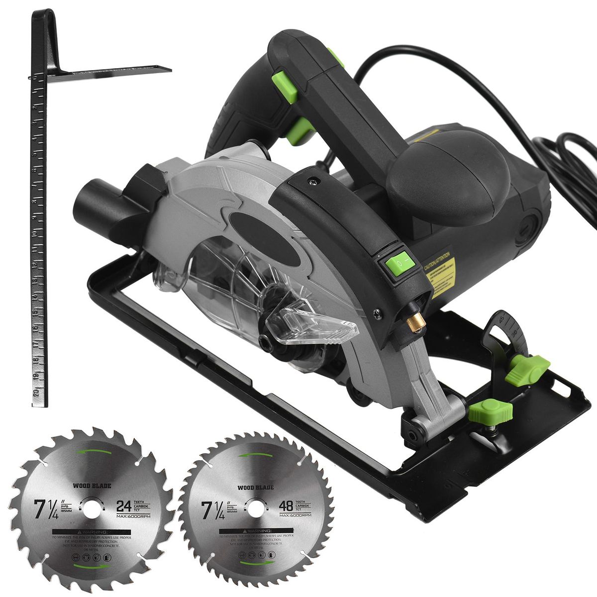 Corded Circular Saw 12A 5500RPM Power Circular Saw with 7-1/4'' Saw Blade and Laser Guide 2.45'' (90°) & 1.81'' (45°) Max. Cutting Depth for Wood Plastic Cutting 3 Blades US
