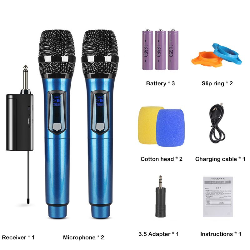 UHF Professional 2 Channels Wireless Microphone Handheld Dynamic Karaoke Microphone Party Stage Performance Mic For Home KTV