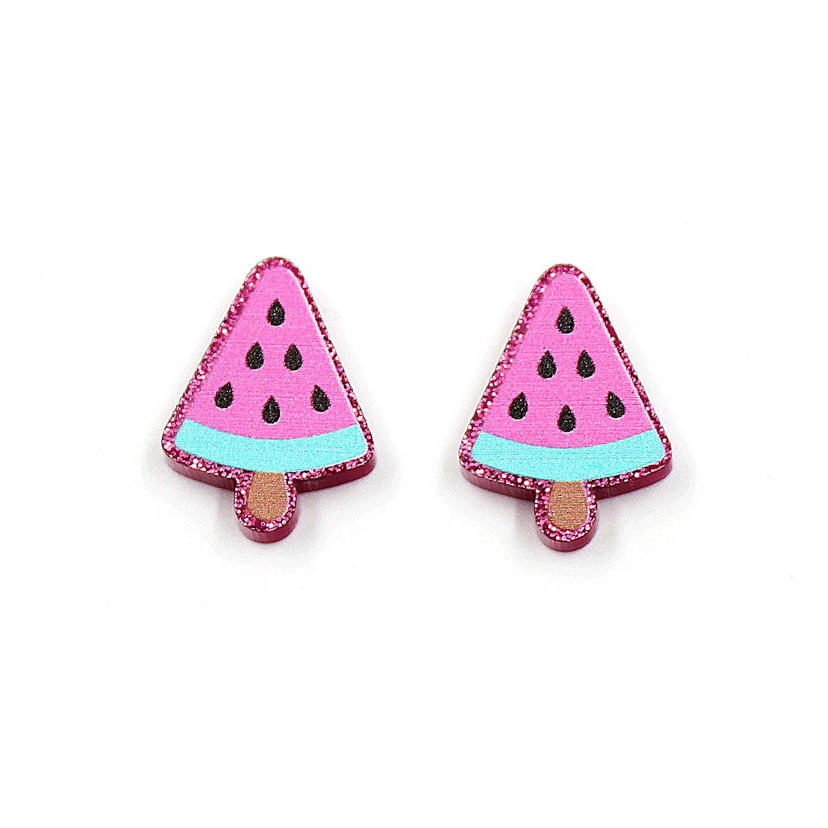 Set of 10 Acrylic Watermelon Jewelry Accessories Laser Cut Fruit Pink Glitter Acrylic Party DIY