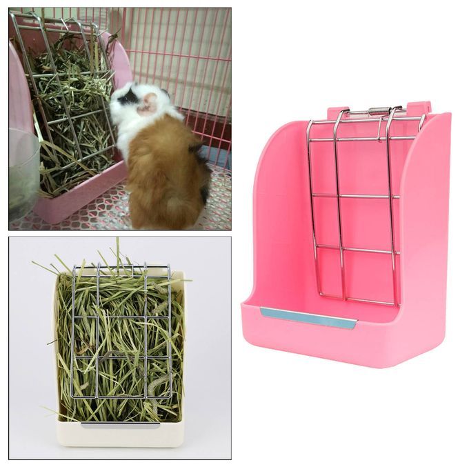 Hanging Hay Rack Bowl Rabbits Feeder For Chinchilla Herbivore Pink