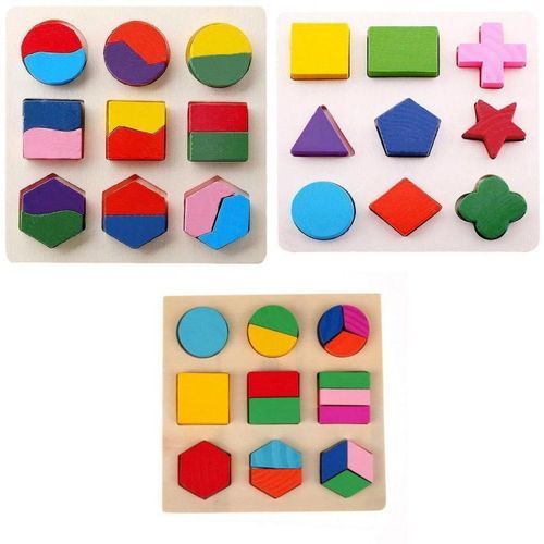 Montessori Maths Wooden Children Geometry Block Puzzles X3