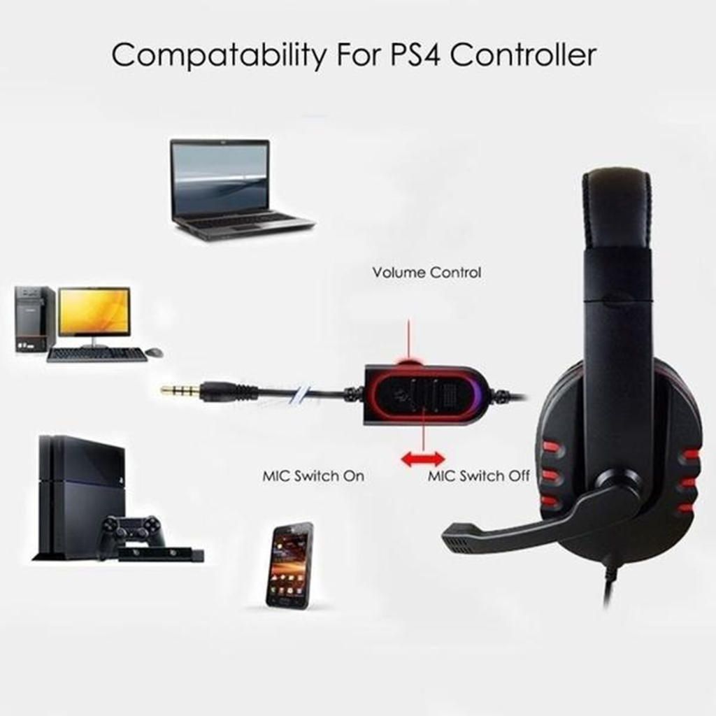 Gaming Headset Headphone  With Microphone Mic Speaker Black+Red