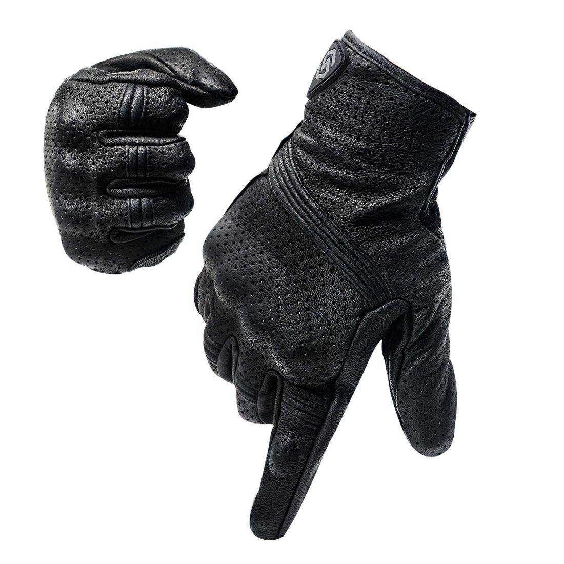 WUPP CS-1049A Outdoor Motorcycle Cycling Breathable Leather Full Finger Gloves With Holes, Size:L(Black)
