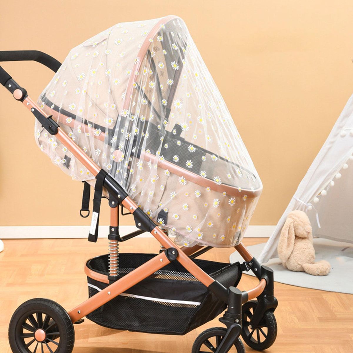Baby   Net Elastic Infant Pram White Chrysanthemum