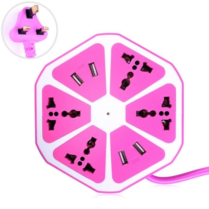 Power Strips With USB Ports Surge Protector Power Socket Have 4 Outlets 4 USB UK Plug (Pink)