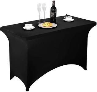 2 Pcs Black 6ft Spandex Fitted Stretch Tablecloth Rectangular Training Stretch Table Cover For Banquet Cai1423