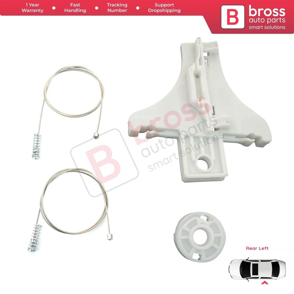 Bross Auto Parts BWR244 Electrical Power Window Regulator Repair Kit Rear Left Door 3 B5839461A for VW Passat B5 1998-2004