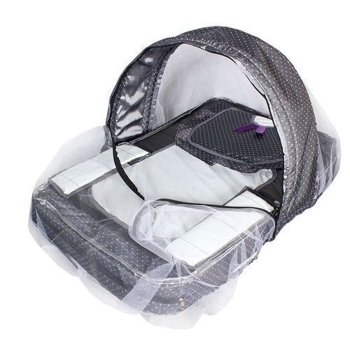 Patterned Convenient Baby Bed With Net - Blue - Black
