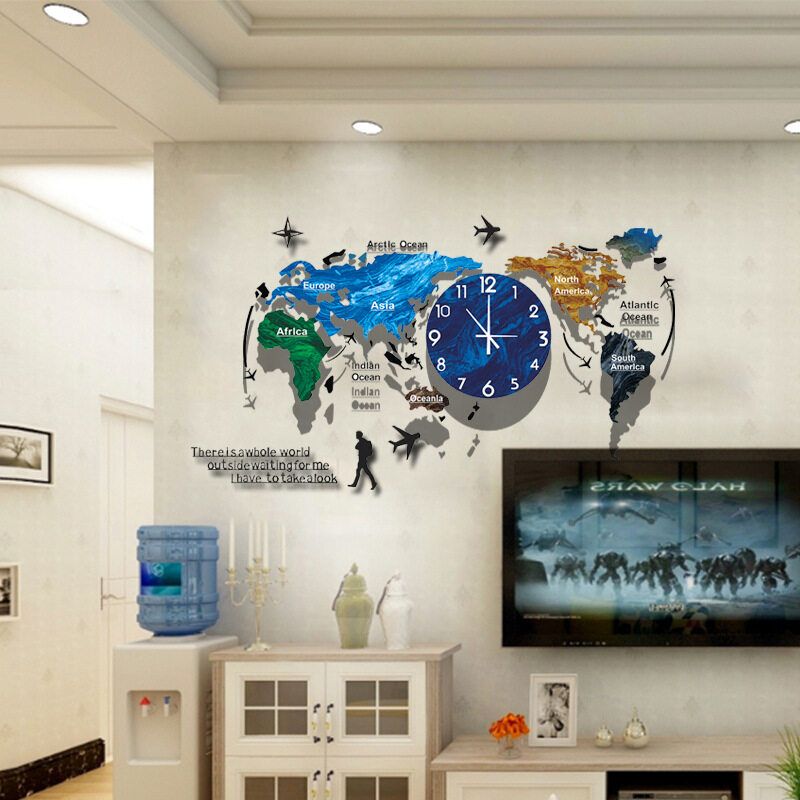Creative World Map Wall Clock Acrylic Home Fashion Nordic Clocks Bedroom Living Room Light Wall Decoration Type B