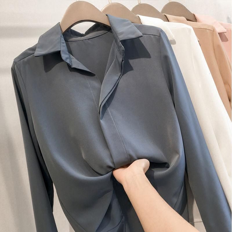 2023 Spring and Autumn New Large Size Solid Color Loose Slimming Long Sleeves Underwear Chiffon Blouse Shirt for Women