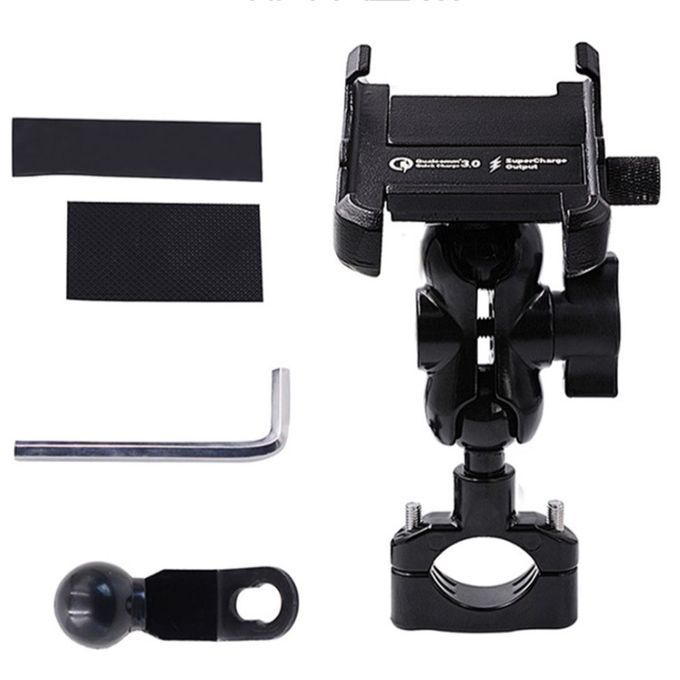 Waterproof Metal Motorcycle Smart Phone Mount With QC 3.0 USB Quick Charger Black