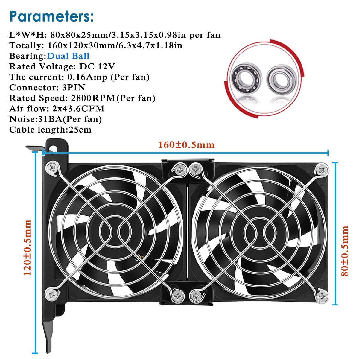 Gdstime Universal Desktop Computer VGA Cooler Partner Ultra Quiet Chassis PCI Graphics Card Double&Triple Fan Radiator 8CM Dual 2800RPM