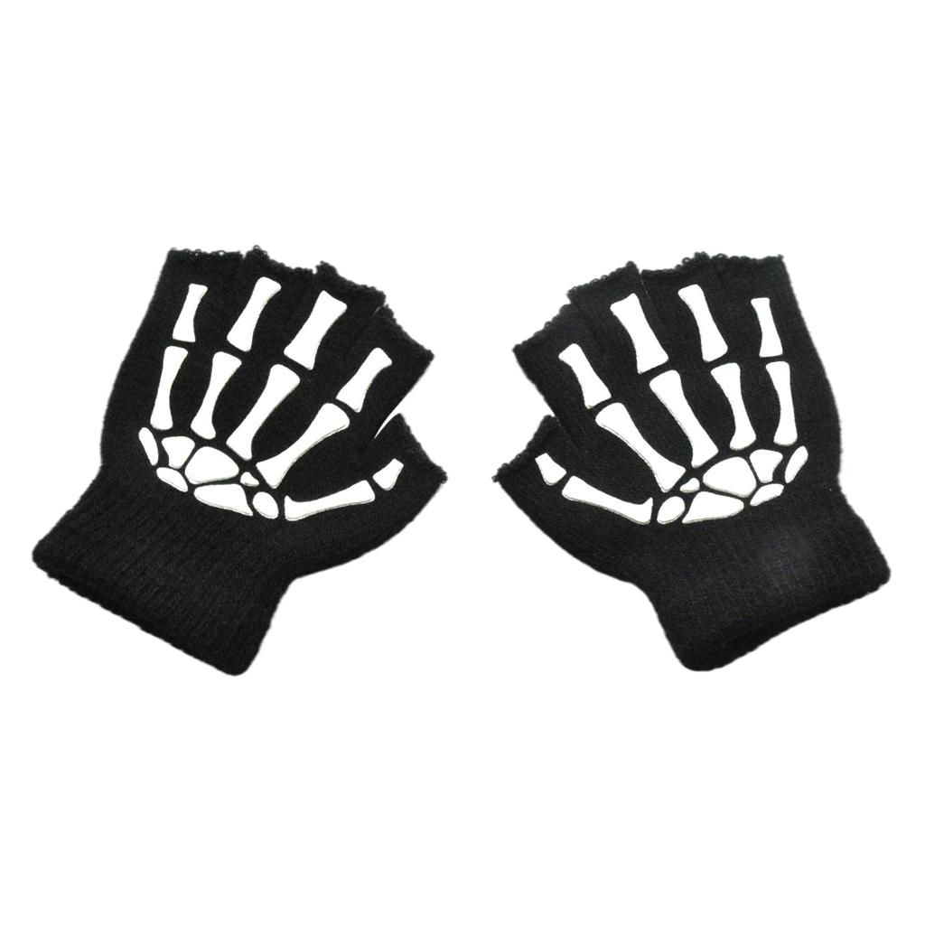 Halloween Skeleton Half Finger Gloves Unisex Hand  For Skull