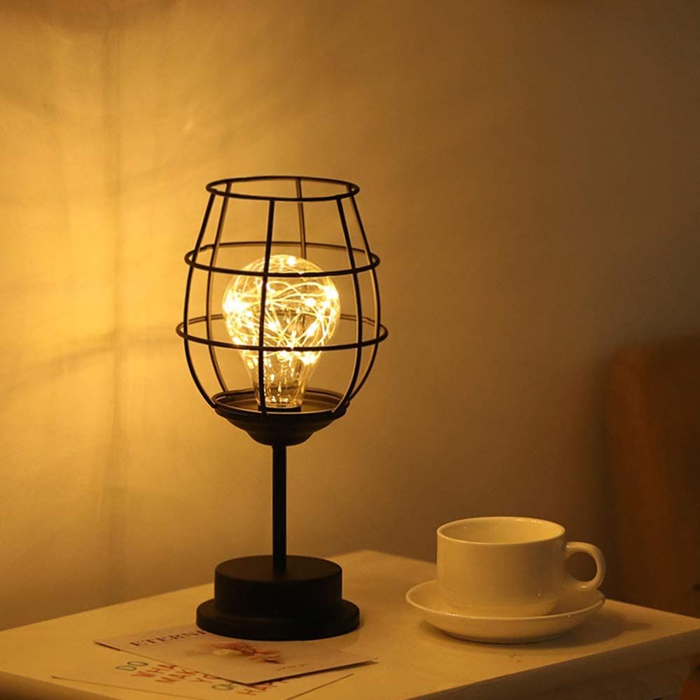 Retro Iron Copper Wire Night Light, Wine Goblet Table Lamp