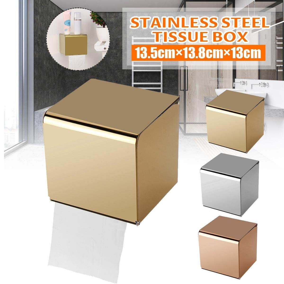 Stainless Steel Tissue Storage Box Holder Wall Mount Toilet Tissue Paper Roll Holder For Bathroom Silver