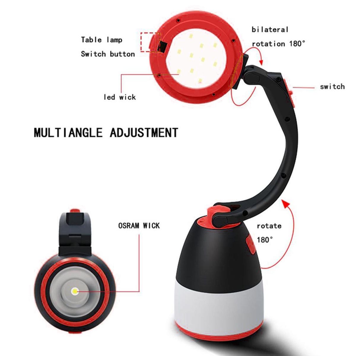 Camping Light Lantern Lamp Flashlight Torch Reading Light Flash Red