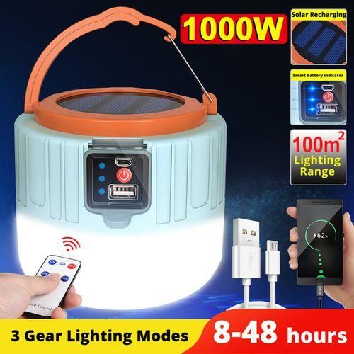 Portable 1000 Watts Solar LED Camping Light USB Rechargeable Bulb