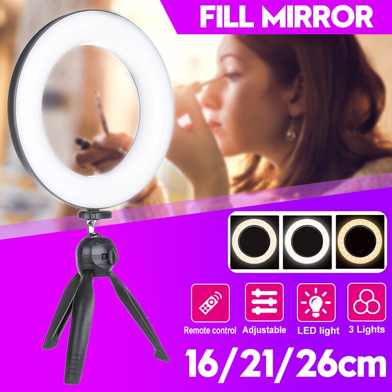 7inch 10X Magnifying Cosmetic Mirror Wall Mounted Adjustable LED Light Makeup Lamp 26cm Ring Light+Tripod