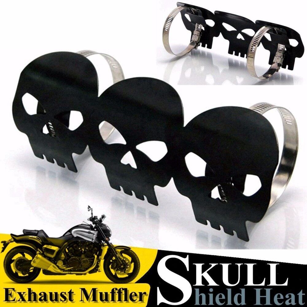 7 1/4'' New Skull Style Universal Exhaust Muffler Pipe Heat Shield Cover Black Black