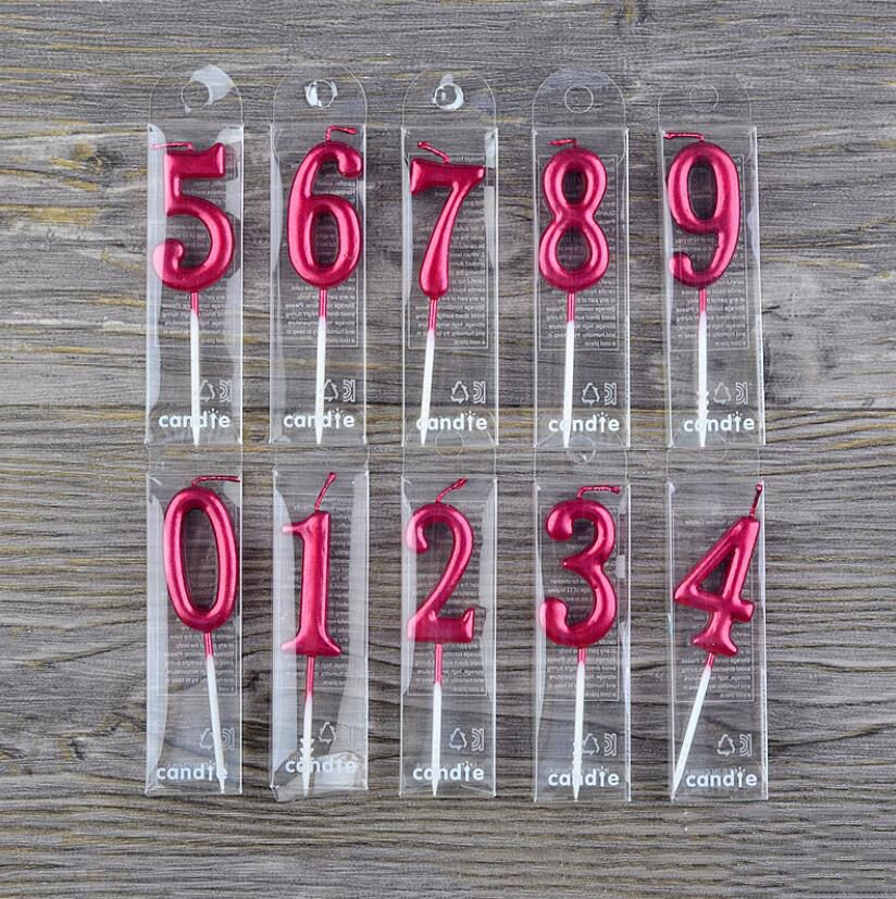 1PC Red Wine Number Birthday Paper Cake Candle Kids