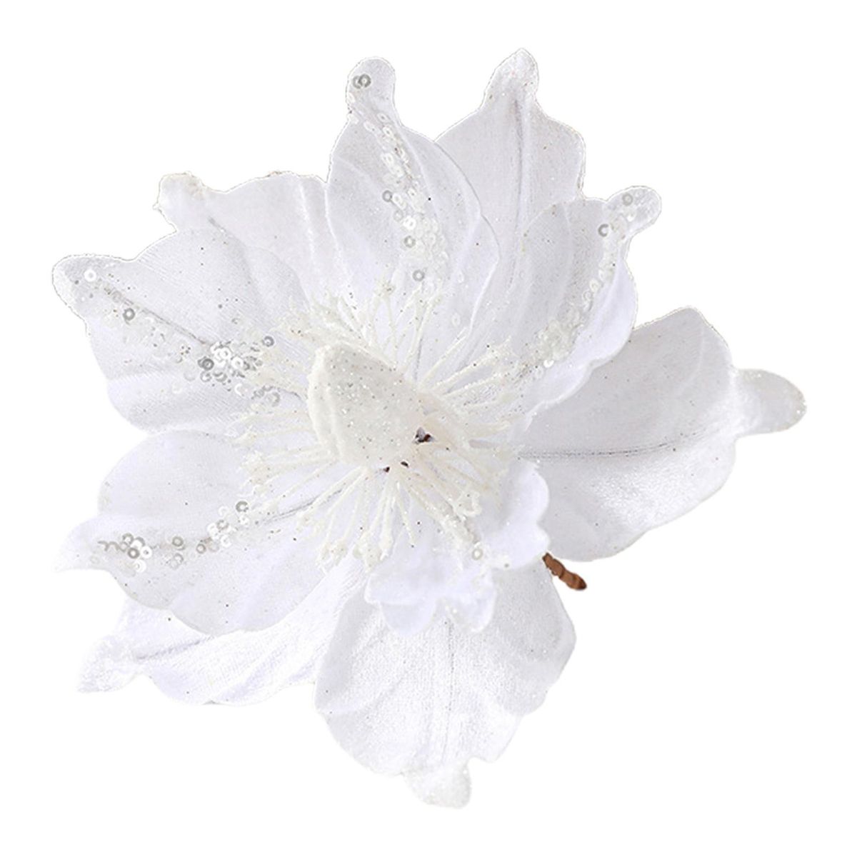 Artificial Flower Ornament Sparkling Glitter Flower Christmas Tree White