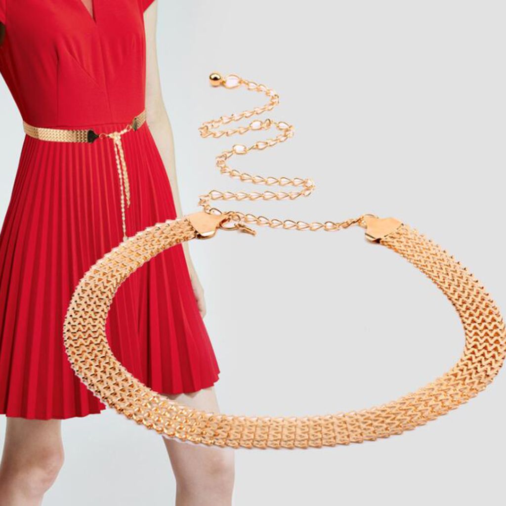Women   Ladies   Stylish   Wave   Golden   Waist   Belt   Modern