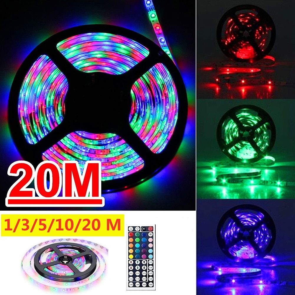 5/10/20m LED Strip SMD 3528 LED Strip Light RGB Flexible Tape Ribbon Lamp With Remote Control IP33 Flexible Controller+Adapter--20M--