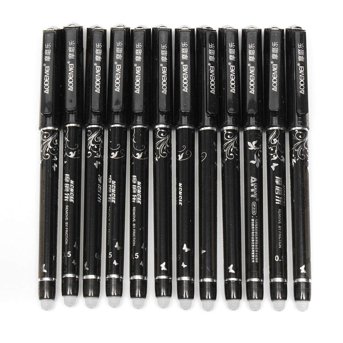 12pcs Erasable Pens 0.5mm Writing Ink Pen Set Kids School Office Stationery Black (black)