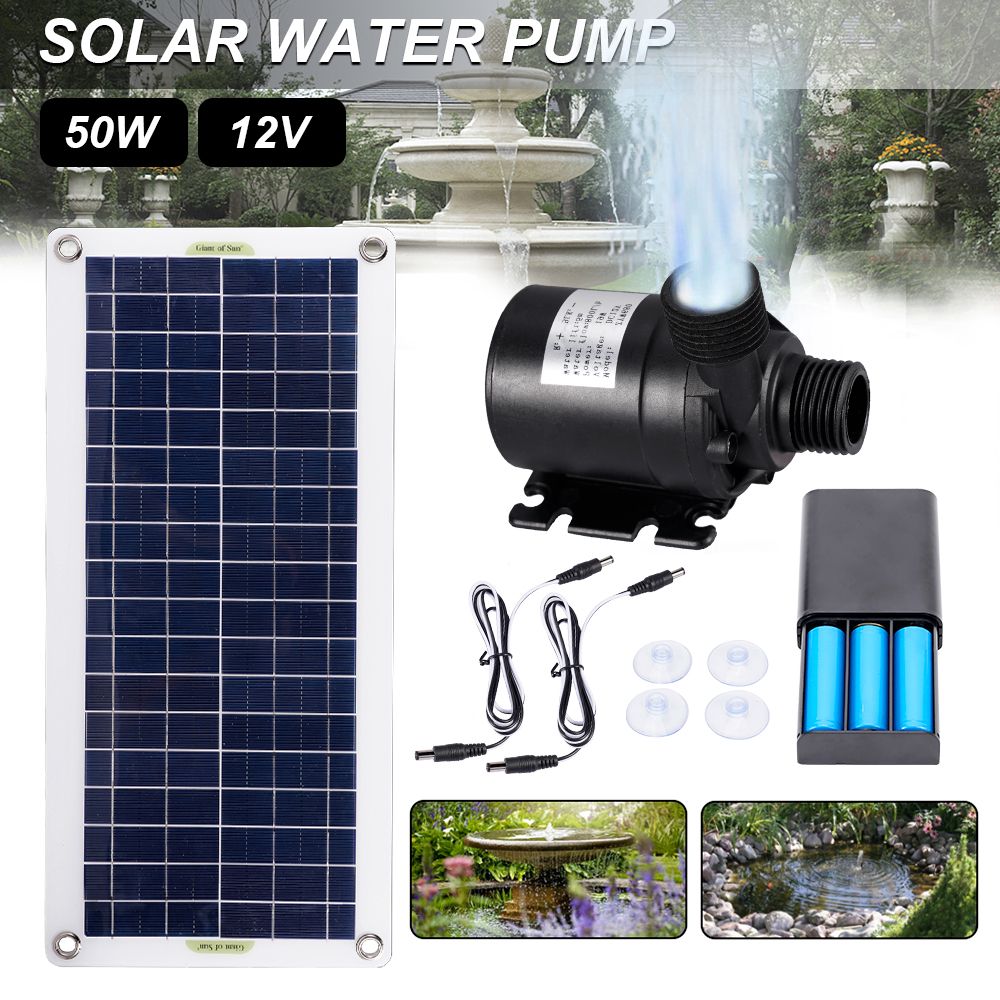 50W Solar Water Pump Brushless Solar Panel Fish Water Pool Kit DC 12V Powered Fountain Pond Pump