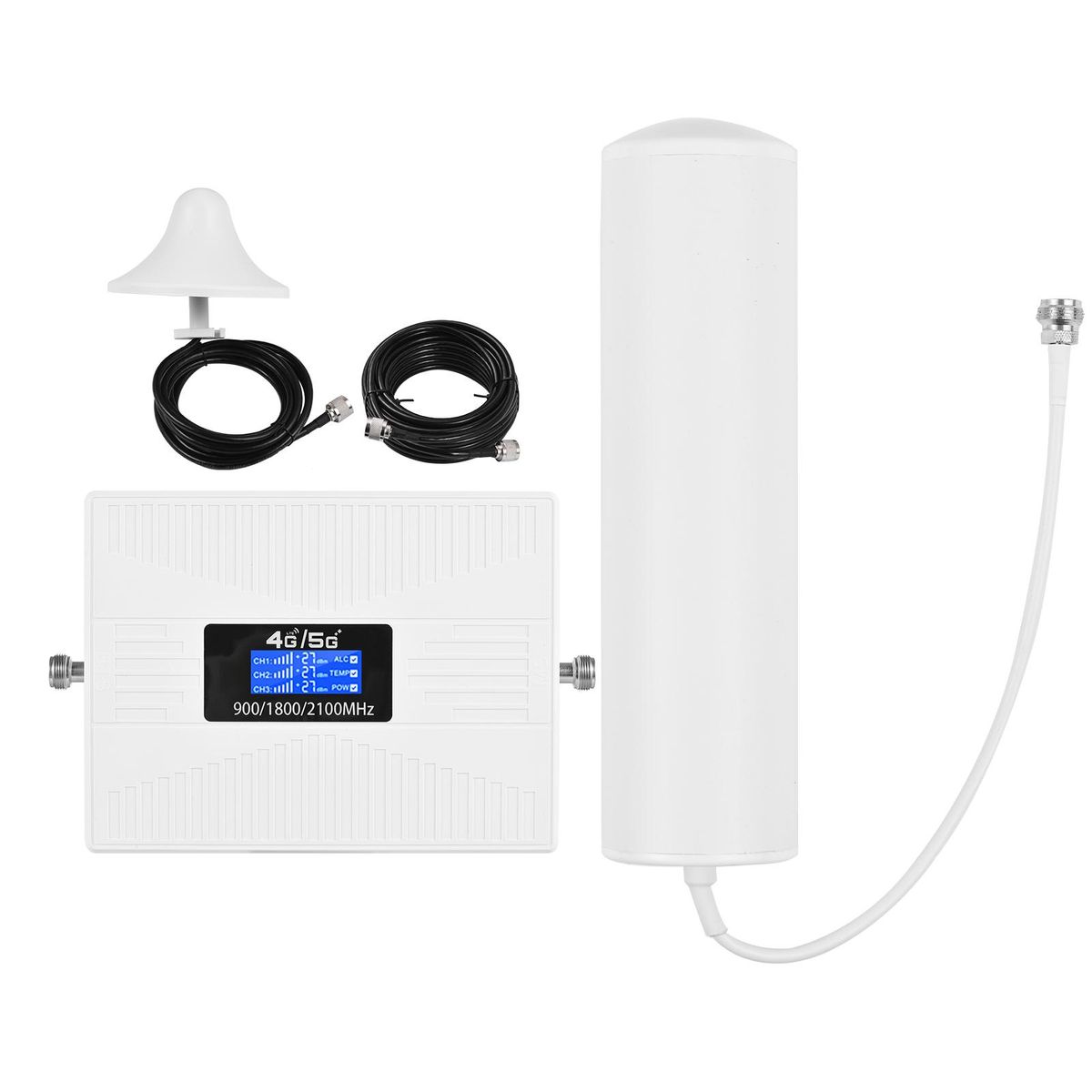 Signal Booster Kit Phone Signal Amplifier Cell Phone Signal Booster Mobile Signal Repeater Tri Band Signal Booster Repeater with Cylinder Antenna Omni-directional Ceiling Antenna 2G 3G 4G Cell Phone Signal Amplifier for Home/