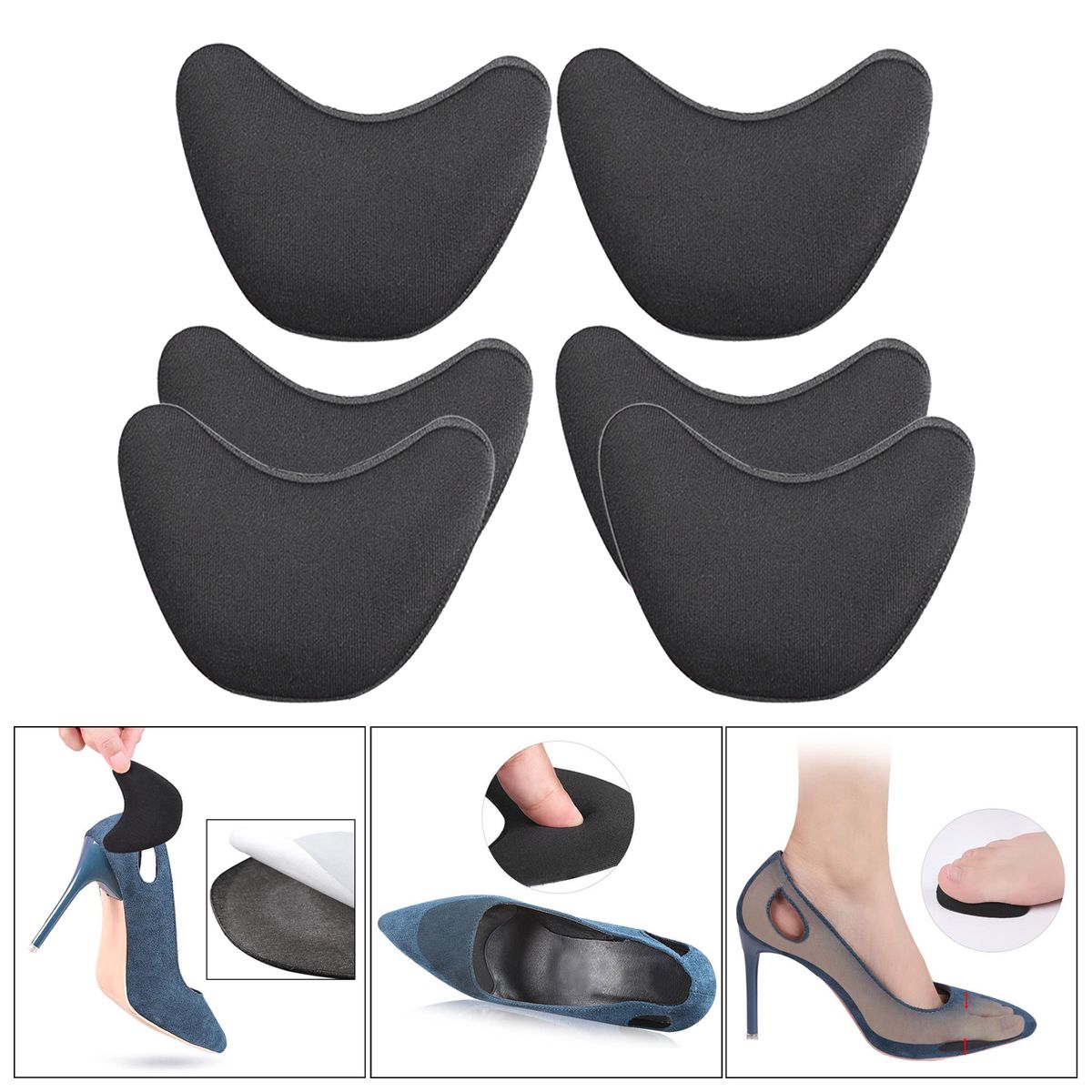 3 Pairs Shoe Filler Inserts Reusable Toe Plug Foot Brace Pads Black