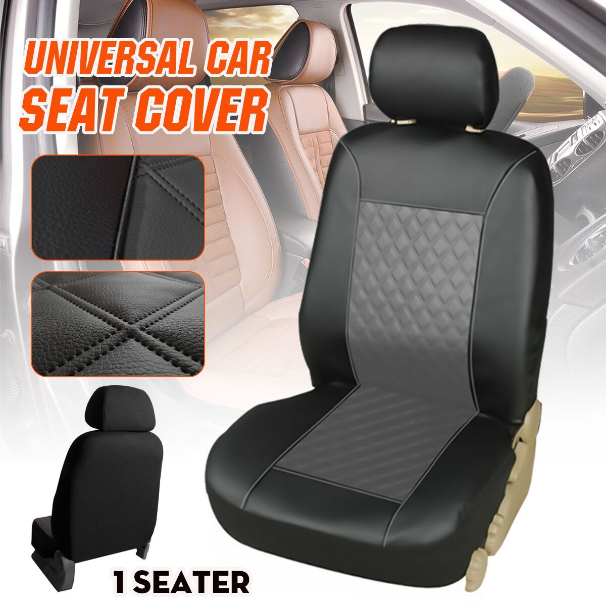 1 Seater / 5 Seater Front Rear Universal Car Full Seat Covers Protector PU Leather 1 Seater
