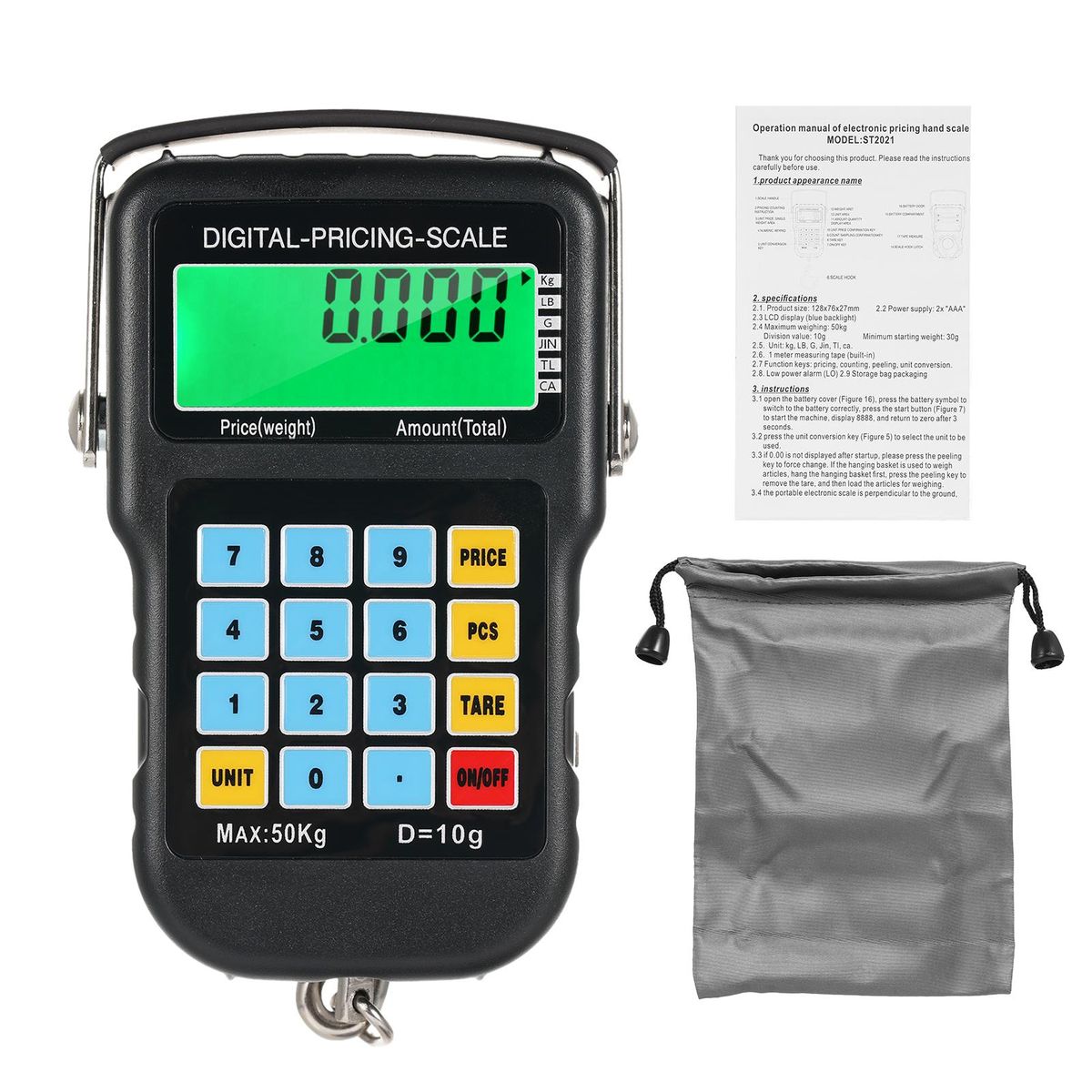 110lb/50kg Fish Scales Backlit LCD Portable Electronic Hook Digital Fishing Scale Hanging Scale with Measuring Tape Ruler for Hunting Fishing Postal Kitchen