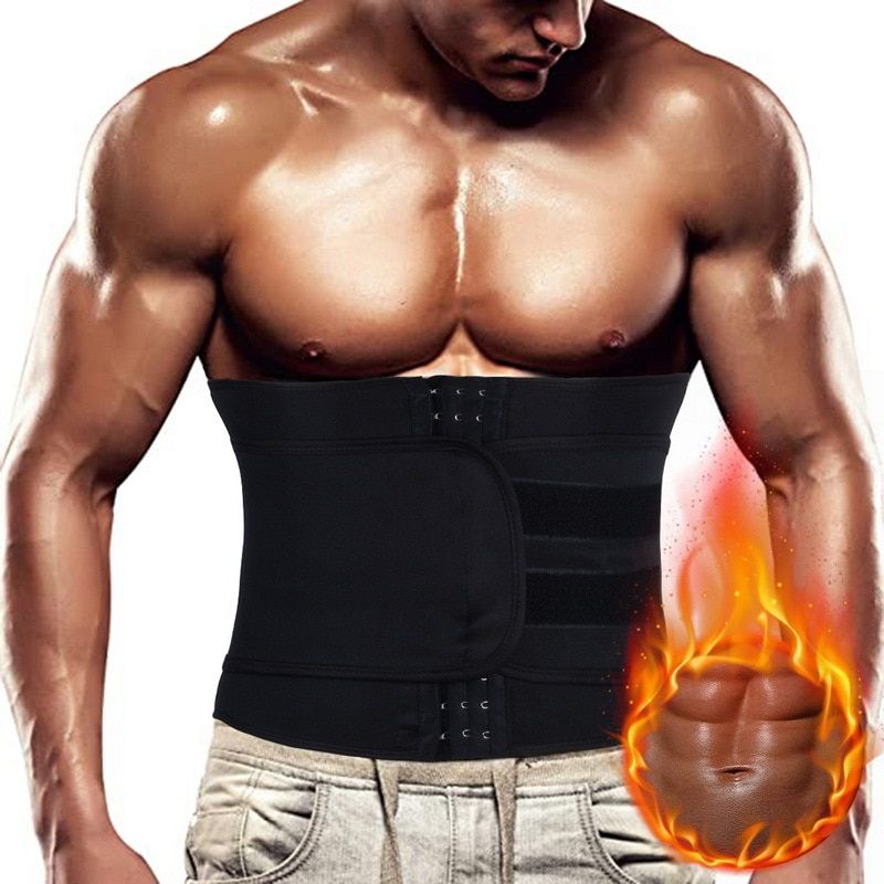 Men Sauna Sweat Trimmer Modeling Ss Compression Girdle Weight Loss Waist Trainer Slimming Body Shaper Fitness Belt-Single Belt Black