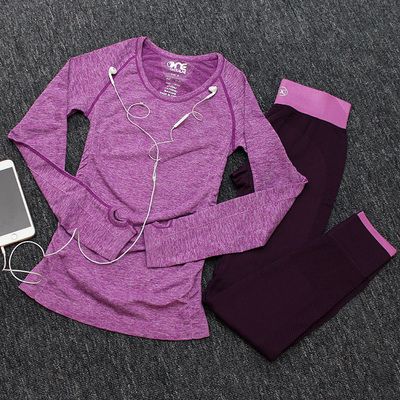 Women Two Pieces Set Yoga Long Sleeve T-Shirt And Gym 1_S