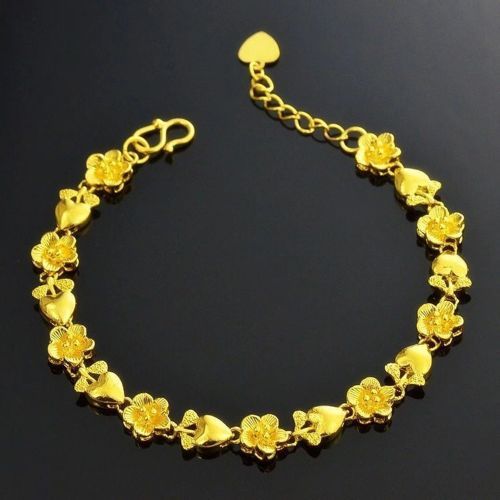 Handmade Love Flower Bracelet Ladies Gold Plated With Tail Chain
