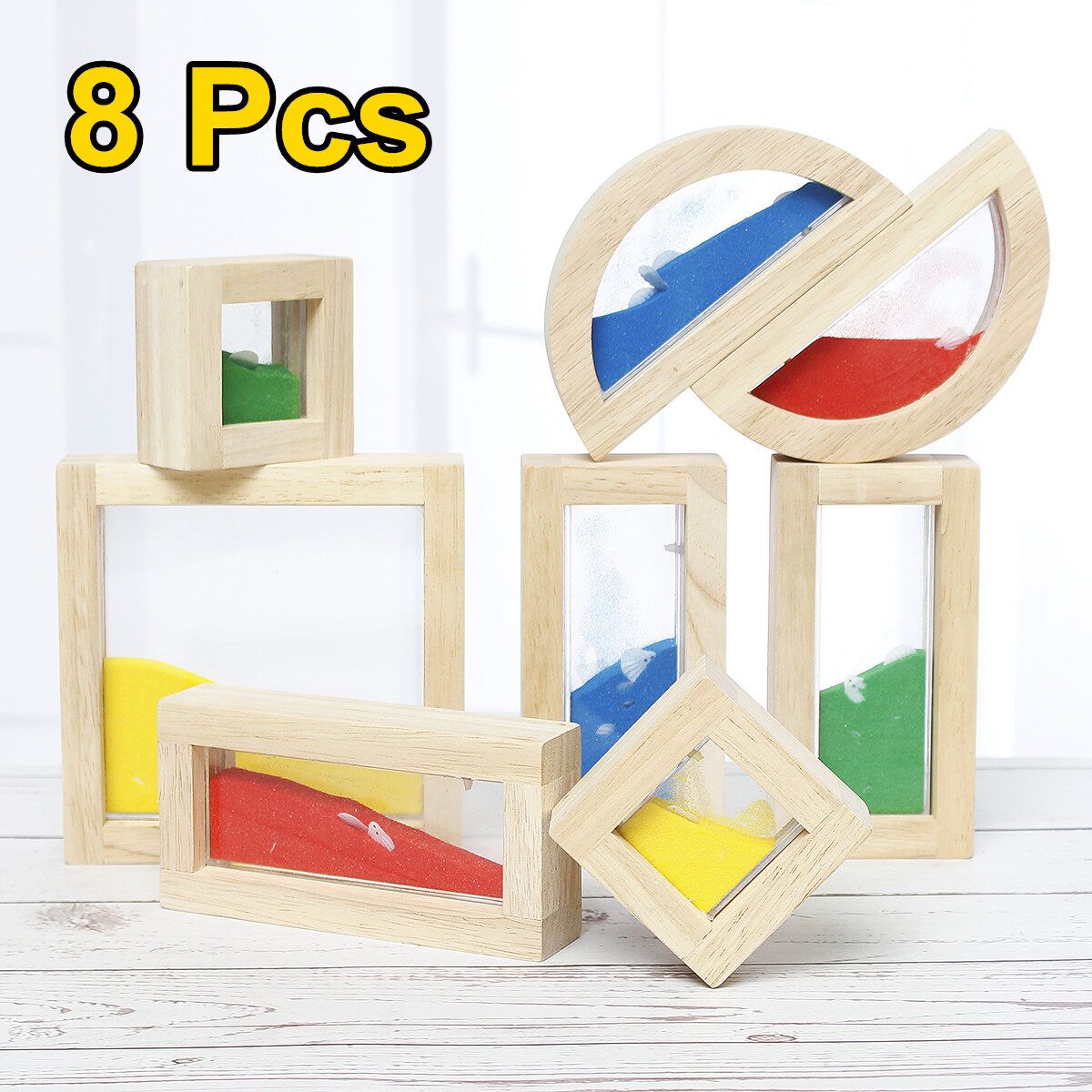 8 Pcs Set Wooden Sensory Building Blocks Sand Baby Educational Toys Montessori
