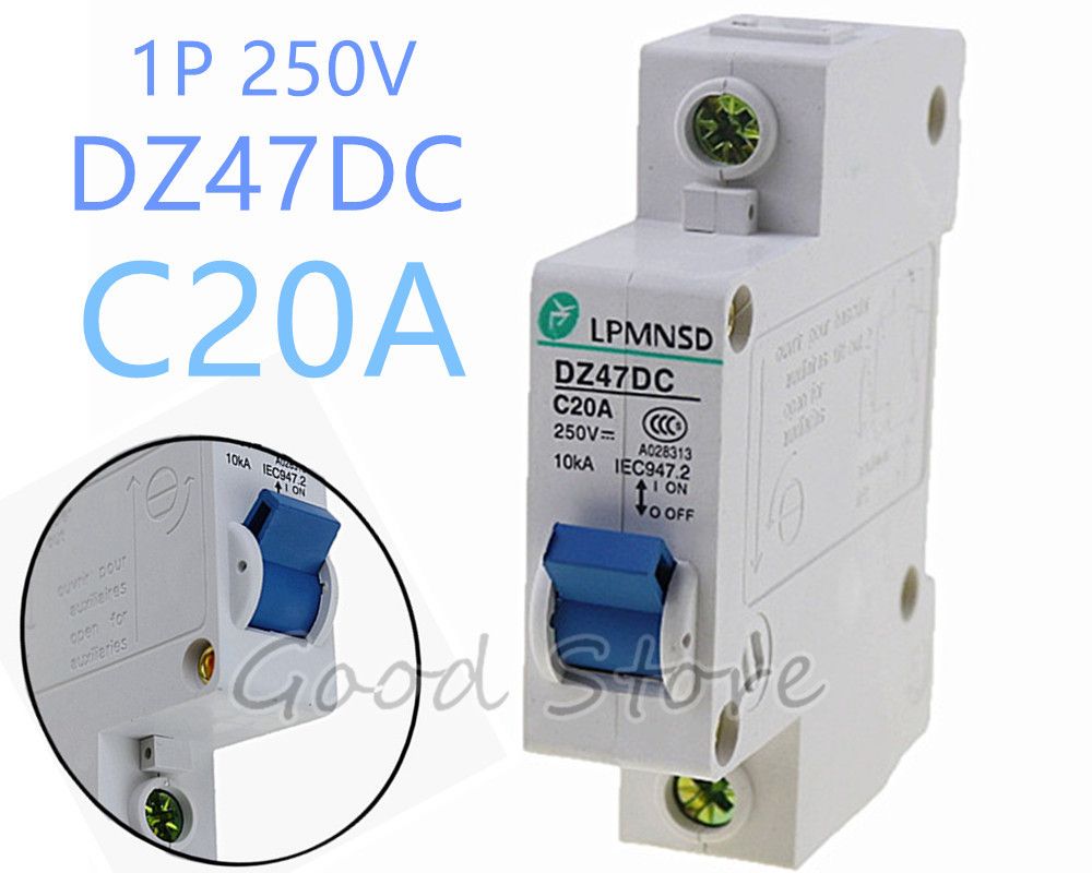 MCB 250V 1 DZ47 Poles Circuit 20A Breaker 1P DC