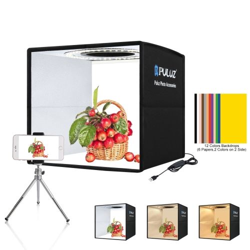 Sleek Puluz 25*25*25cm Foldable LED Ring Light Studio Colour