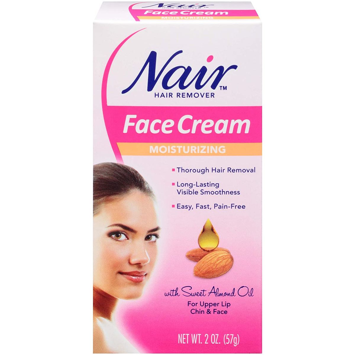 Hair Remover Facial Moisturizing Cream With Sweet Almond Oil, 2OZ
