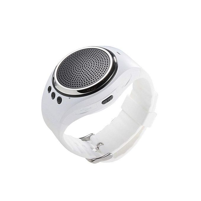 Sport Music Bluetooth Wireless Speakers Watch Style With FM Radio, Handsfree Call, TF Card Playing, Selfie Shutter, Alarm Clock Cellphone Anti-lost For Any Smartphone,White HT-S