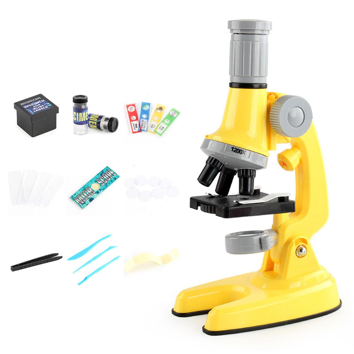 1 Set Children 100X600X1200X Multiple Objective Lens Student Kit Yellow