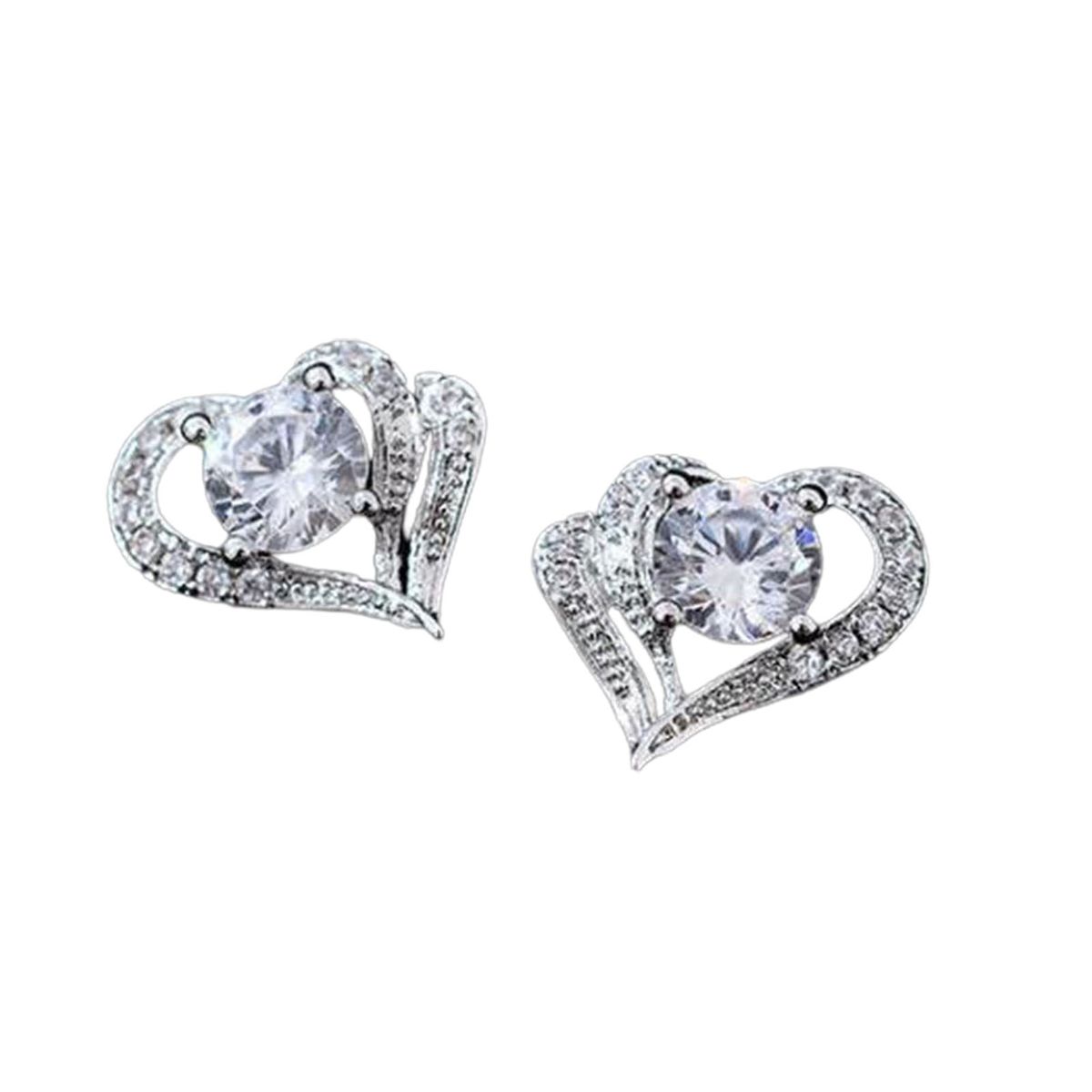 1 Pair Women Earring Heart-shaped Fashion Jewelry-Silver