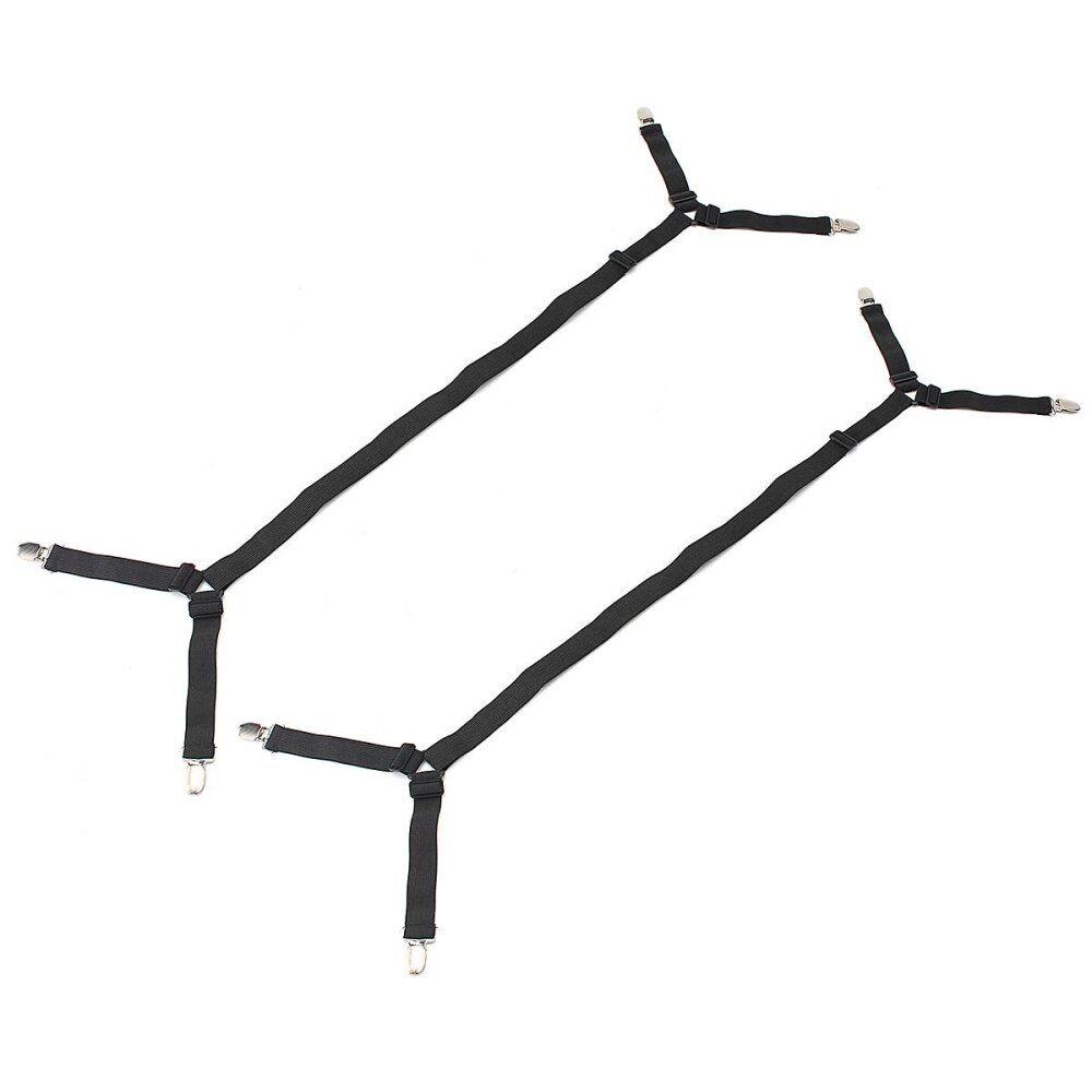 2Pcs Mattress Bed Sheet Crisscross Elastic Straps Clips Grippers Fasteners Black Black (black)