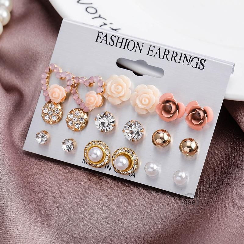 Women's Diamond Jewelry Pearl Heart Golden Ball Stud