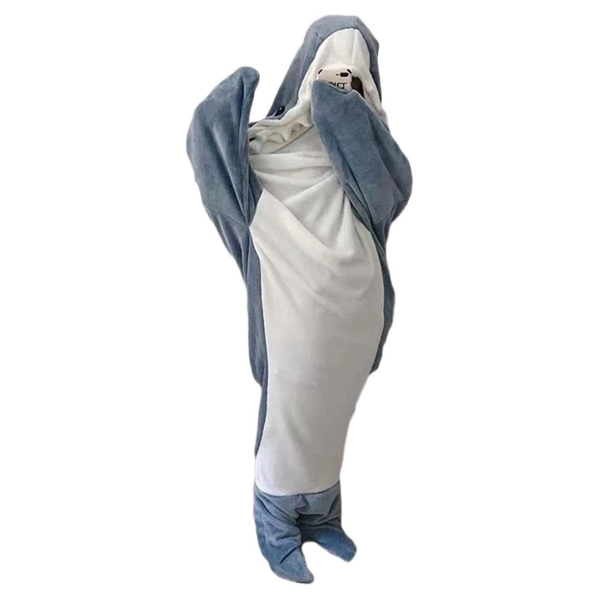 Hooded Blanket Soft Plush Shark Sleeping Bag Blanket Blue