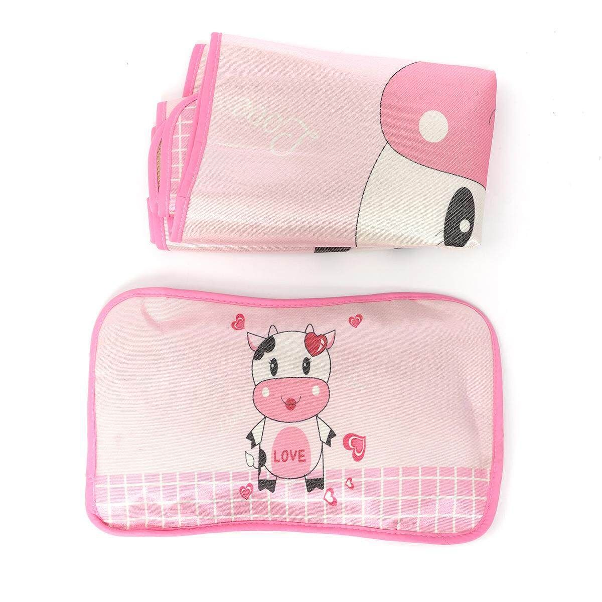 4 Styles Baby Summer Foldable Cool Sleeping Ice Silk Bed Mat With Pillow Set 120*60cm Pink Cow