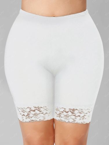 (White)Plus Size Safety Shorts Women Black Lace High Stretch Safety Pants Ladies Casual Seamless Under Shorts XXXXL XXL XXXL Workout DOU